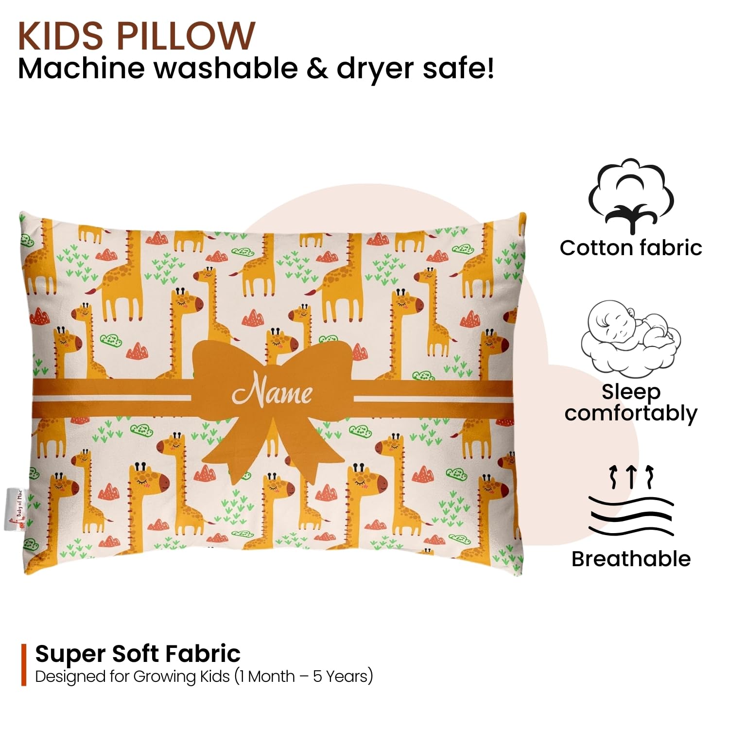 Baby of Mine Personalised Premium Baby Pillow – Super Soft Cotton Cushion for Kids (1 Month–5 Years), Cute Cartoon & Animal Prints, Neck Support, Head Shaping Pillow for Baby Sleep & Bedtime Comfort 3