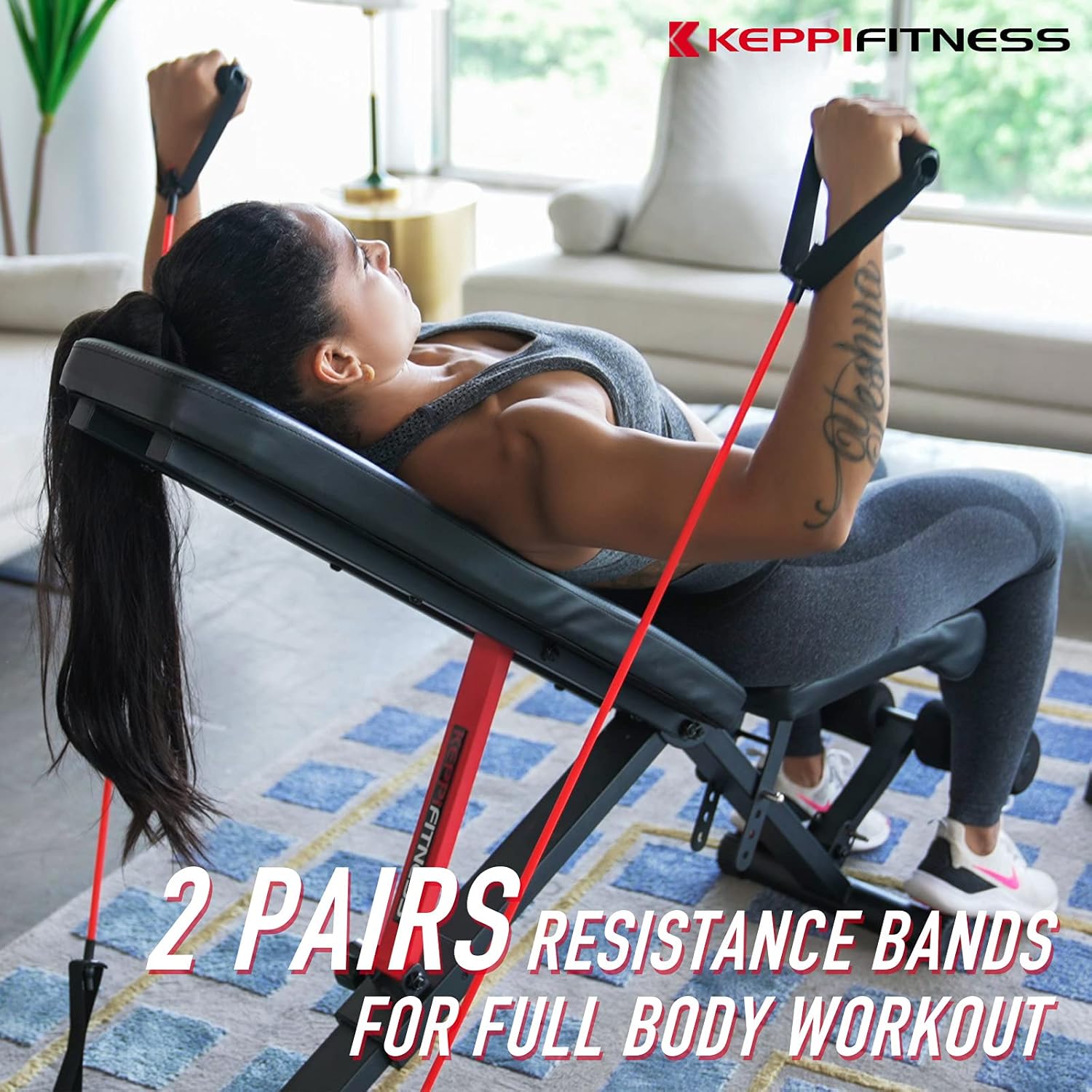 Keppi Adjustable Weight Bench-Foldable Workout Bench Press for Full Body Strength Training, Incline Decline Bench with Fast Folding - 2021 Version : Sports & Outdoors