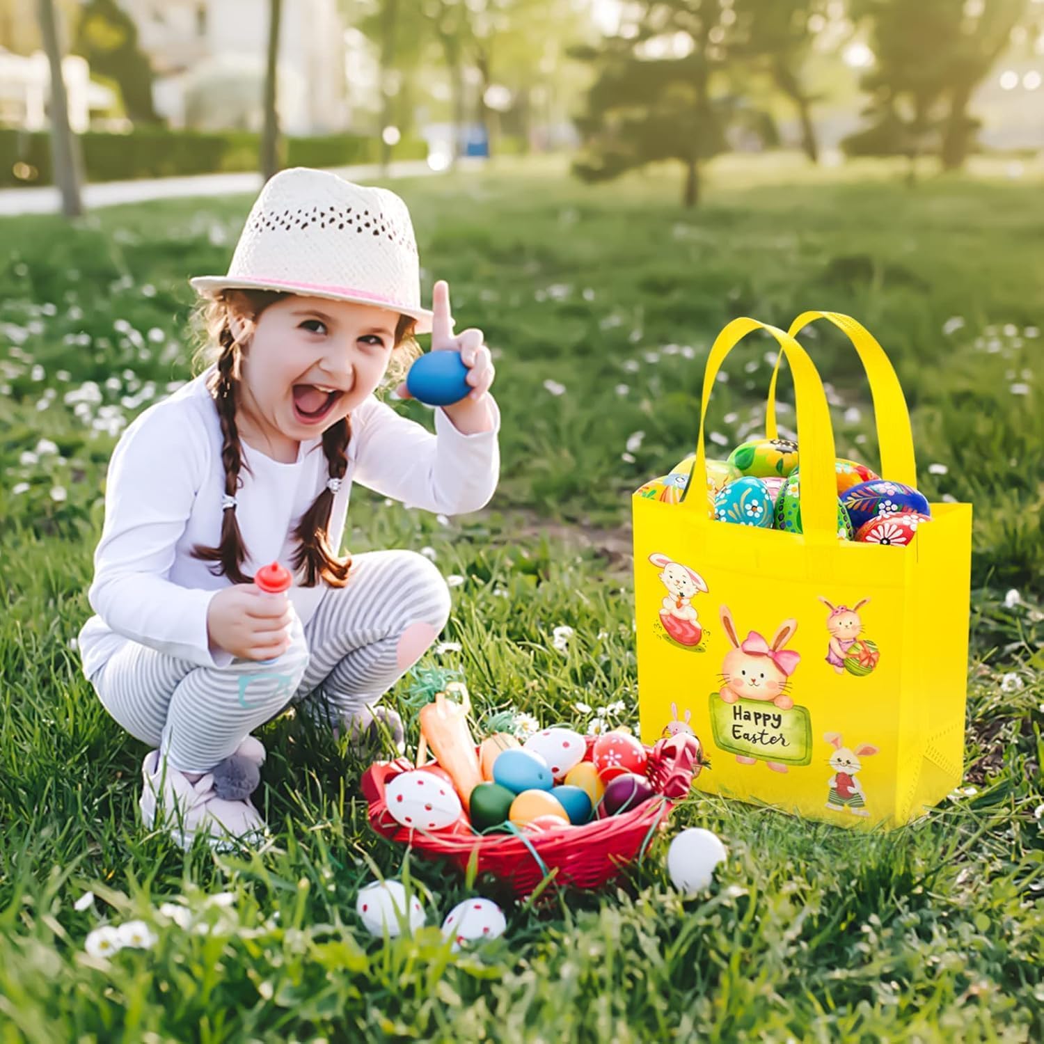 Easter Gift Bags ,6pcs Easter Tote Bags with Handles,Happy Easter Gift Bags for Kids, Non-Woven Reusable Easter Goodie Bags,Egg Hunt Game Easter Holiday Party Supplies - Image 4