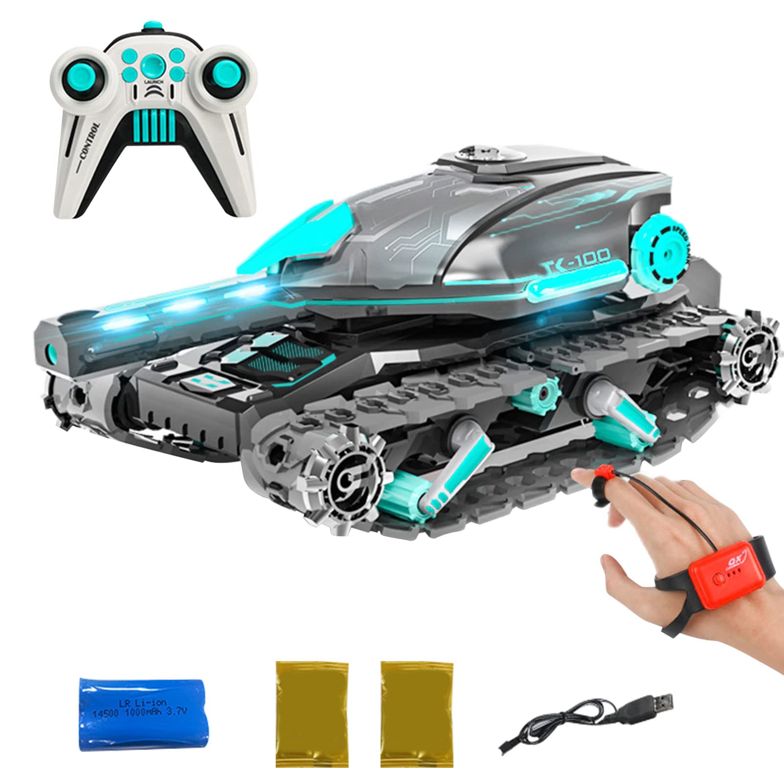 FIYSON Amphibious RC Tank for Kids, 2.4 GHz Transform RC Stunt Tank with Light, Watch Gesture Sensor RC Tank Toy, Waterproof Outdoor Remote Off-Road Toy Tank for 6-12 Years Old Boys Girls Gift (Green)