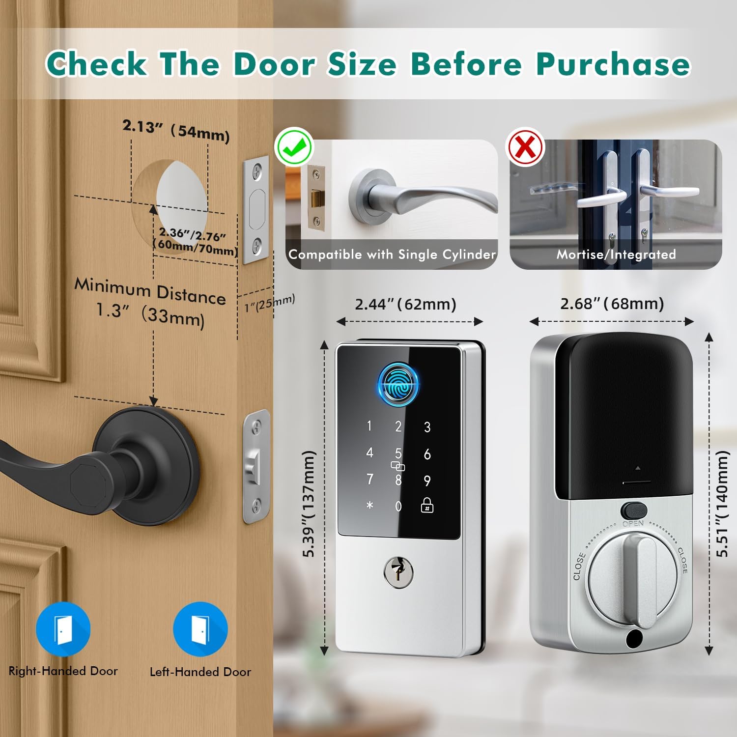 Biometric Smart Lock Deadbolt, Keyless Entry Door Lock with App Control & Remote Code Generation, Electronic Fingerprint Keypad for Home, Airbnb & Bedroom, Auto-Lock, Anti-Peep(Silver)
