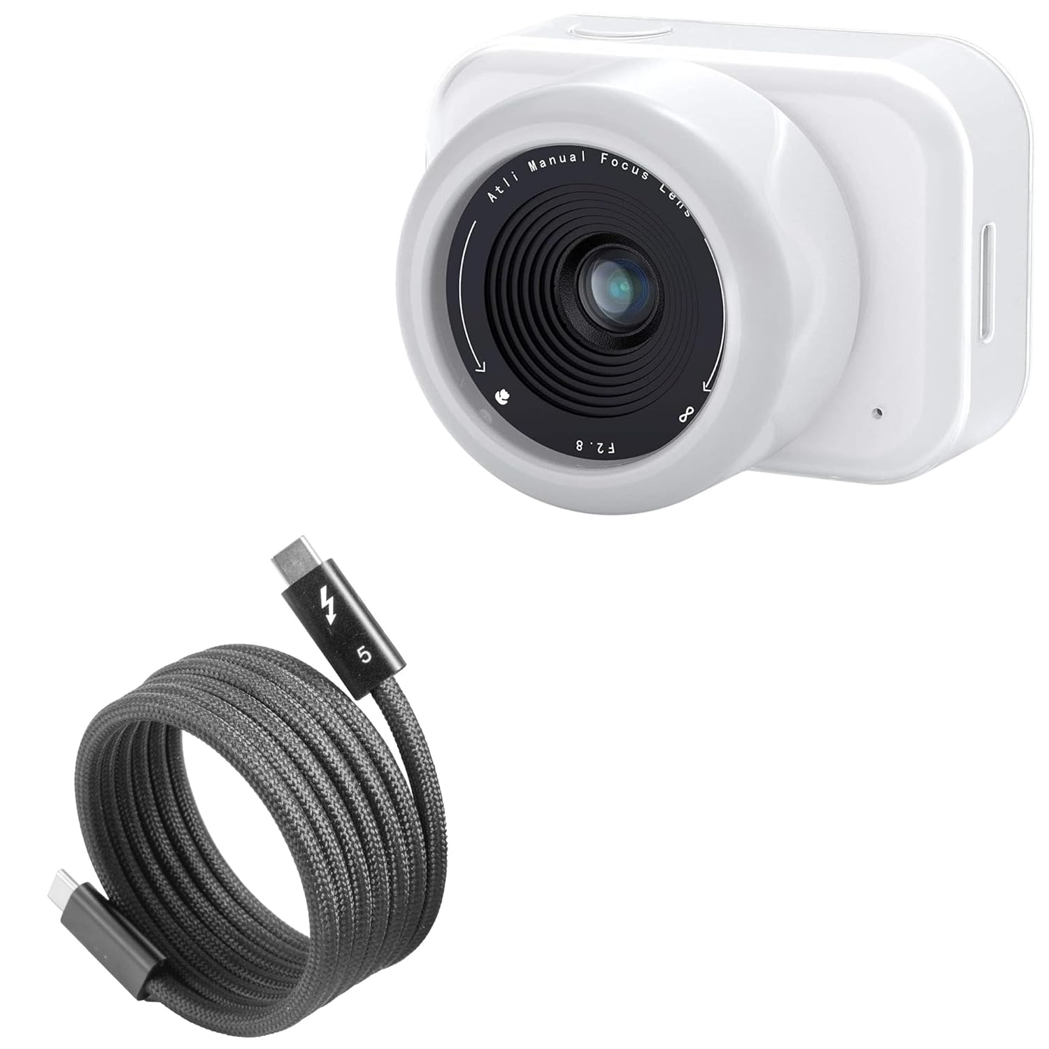 BoxWave Cable Compatible with ATLI EON - SnapWrap Thunderbolt 5.0 Cable (5ft 240W), Magnetic Self-Coiling Nylon Braided Retractable - Jet Black