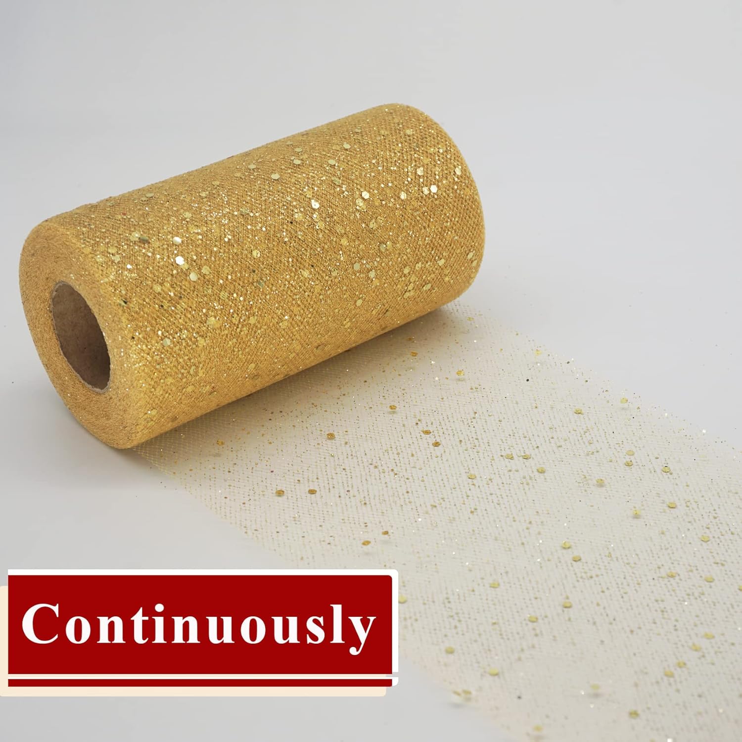 Glitter Tulle Rolls 6 Inch by 50 Yards Sequin Tulle Fabric Ribbon for Christmas Gift Wrapping DIY Tutu Skirt Sewing Bow Wedding Thanksgiving Decorations Craft Supplies (Antique Gold)