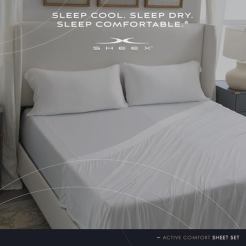 Miniatura 7 de SHEEX Juego de sábanas Active Comfort, ultra suave, respira mejor que el algodón, color blanco brillante, tamaño Queen