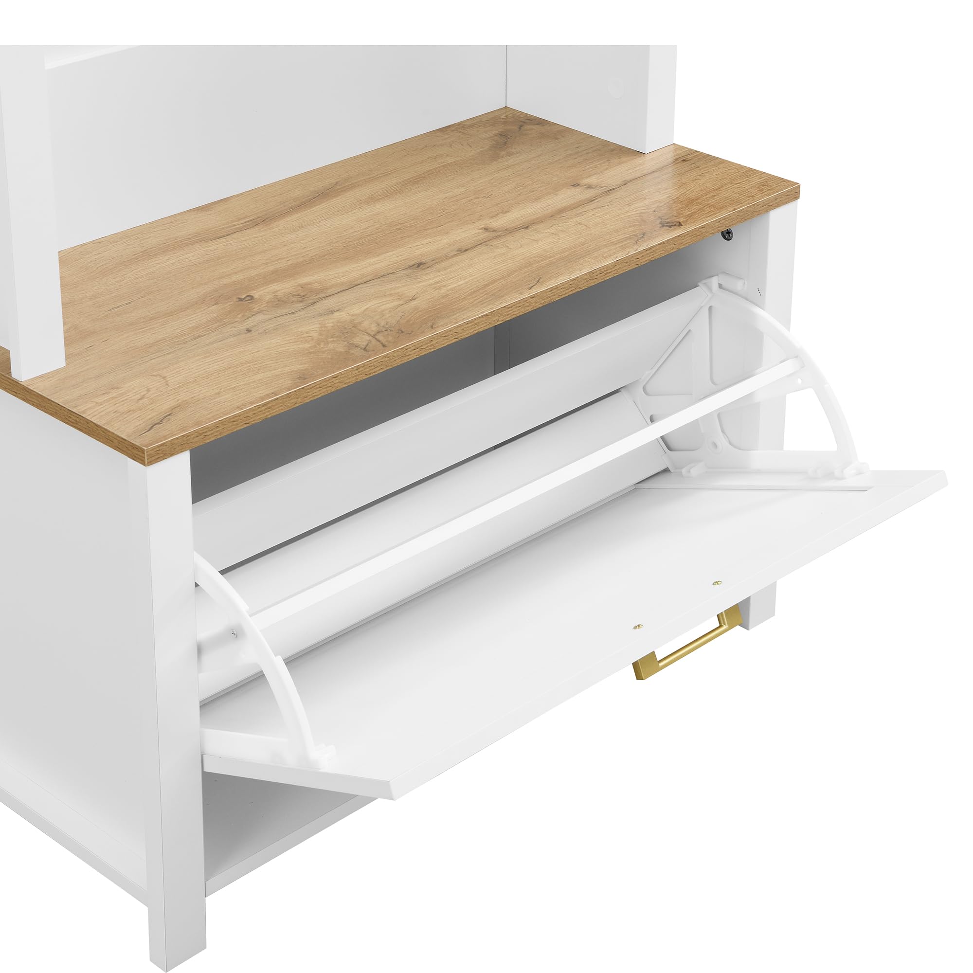 Armadio Guardaroba Multifunzionale con Scarpiera , Ripiano e Gancio-Hall Tree per Ingresso Corpo in MDF Resistente Design Moderno Robusti Piedini in Ferro Pratico Spazio di Archiviazione (Bianco)