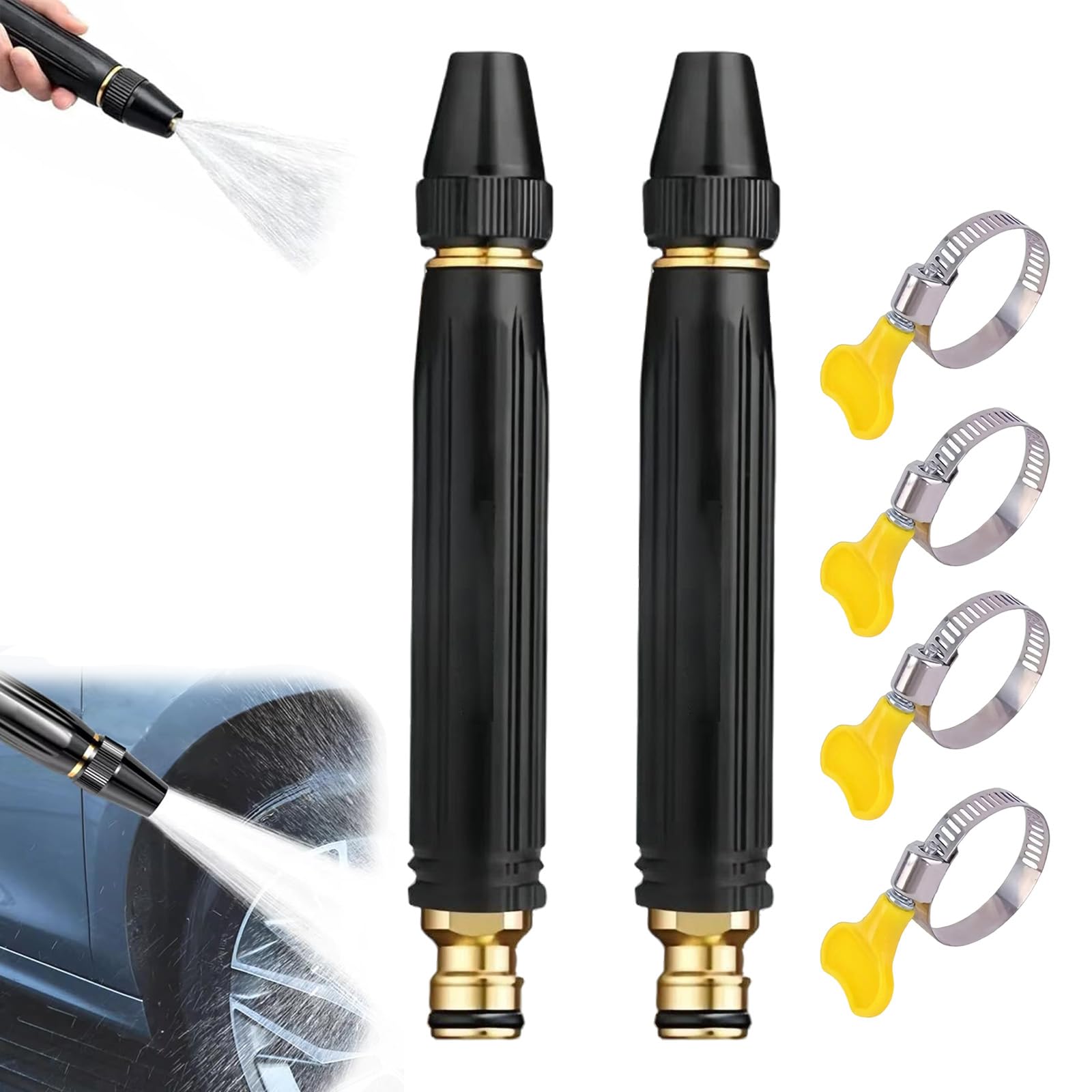 High Pressure Hose Nozzle Heavy Duty, High Pressure Water Cannon, Adjustable Jet Mist Shower Spray Modes, High Pressure Water Nozzle for Watering Plants and Cleaning (2Set)