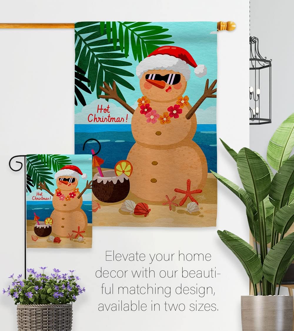Breeze Decor Hot Christmas House Flag Summertime in July Santa Beach Pool Tropical Party Season Outdoor Sunny Decoration Banner Small Garden Yard Gift Double-Sided, Made in USA