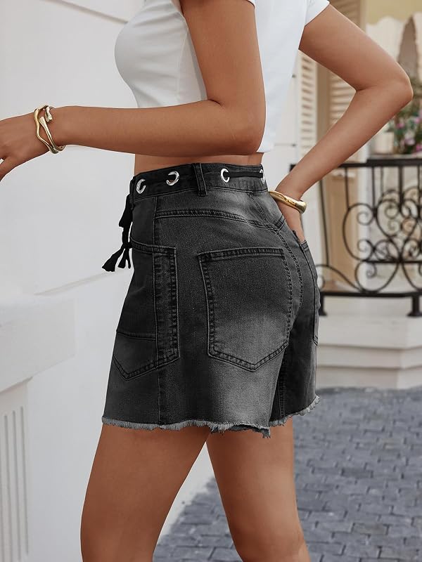 Cicy Bell Women Drawstring High Rise Denim Shorts Summer Casual Wide Leg Jorts Boyfriend Baggy Jeans Short Pants with Pockets by Cicy Bell - Used condition - Image 3