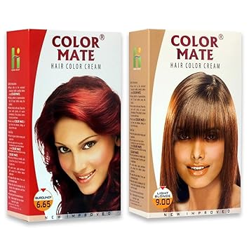 Color Mate Organic Rich Cream | Herbal Hair Colour For Women & Men | Enriched with Natural Oil | Instant Shine & Smoothness | Long Lasting Hair Colour | Soft & Silky Touch |No Ammonia Hair Color Combo Burgundy + Light Blonde