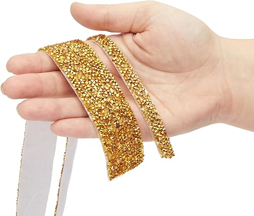 Miniatura 3 de Bright Creations 7 rollos de tiras adhesivas de diamantes de imitación de cristal para manualidades, decoración, regalos (4 tamaños, dorado) - Cinta