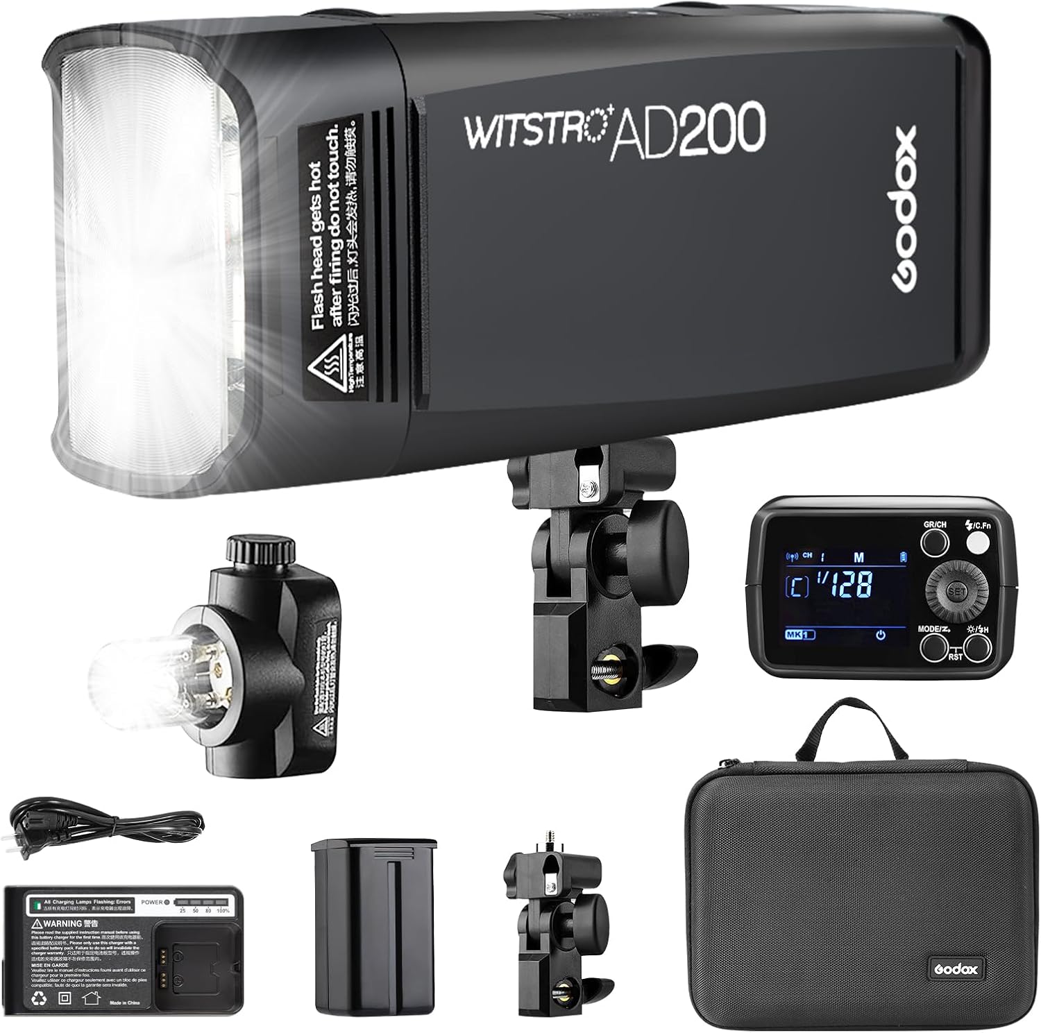 Godox AD200 Strobe Flash, 200W with Bare Bulb Outdoor Speedlite Flash for Beginner Pocket Flash with Carry Bag TTL HSS 1/8000s 2.4G Li-on Battery, 0.01-2.1s Recycling 500 Full Power Flashes Monolight