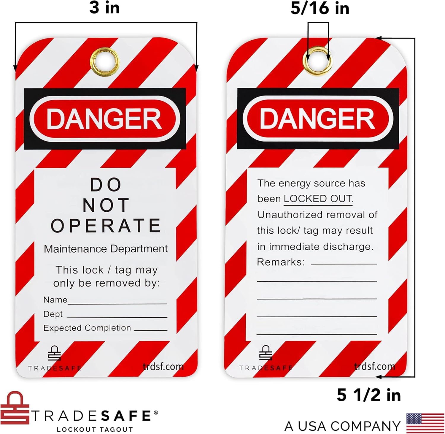 TRADESAFE Etiquetas de bloqueo – 10 etiquetas de peligro no operado con 10 bridas de cremallera, vinilo de alta calidad de 32 mil, etiquetas Loto compatibles con OSHA para etiquetas de bloqueo, fuera