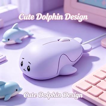 ノベルティ ドルフィン Usb 有線マウス 静音人間工学デザイン 動物の形 クリエイティブマウス ノートパソコン Pc オフィス 自宅用 パープル