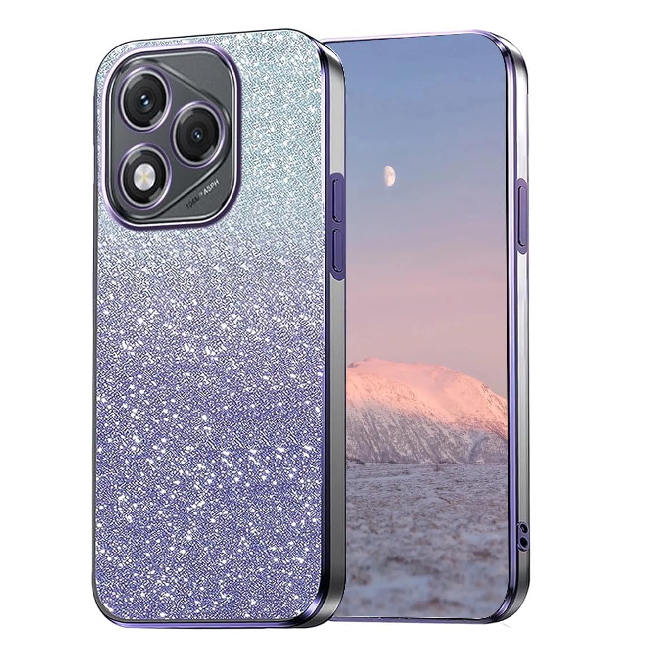 PONRFEKT Cover Glitter Per Honor 400 Lite – Custodia Luccicante Con Cornice Strass, TPU Morbido Antiurto, Argento