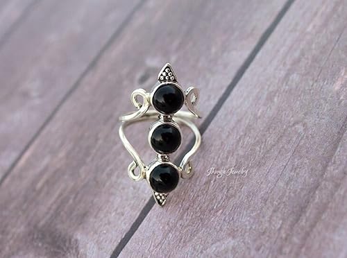 Miniatura 5 de Black Onyx Ring, 925 Sterling Silver, Artisan Designer Ring, Handmade Statement Ring, Boho Style, Wedding Promise Ring, Attractive Ring, Round Thee