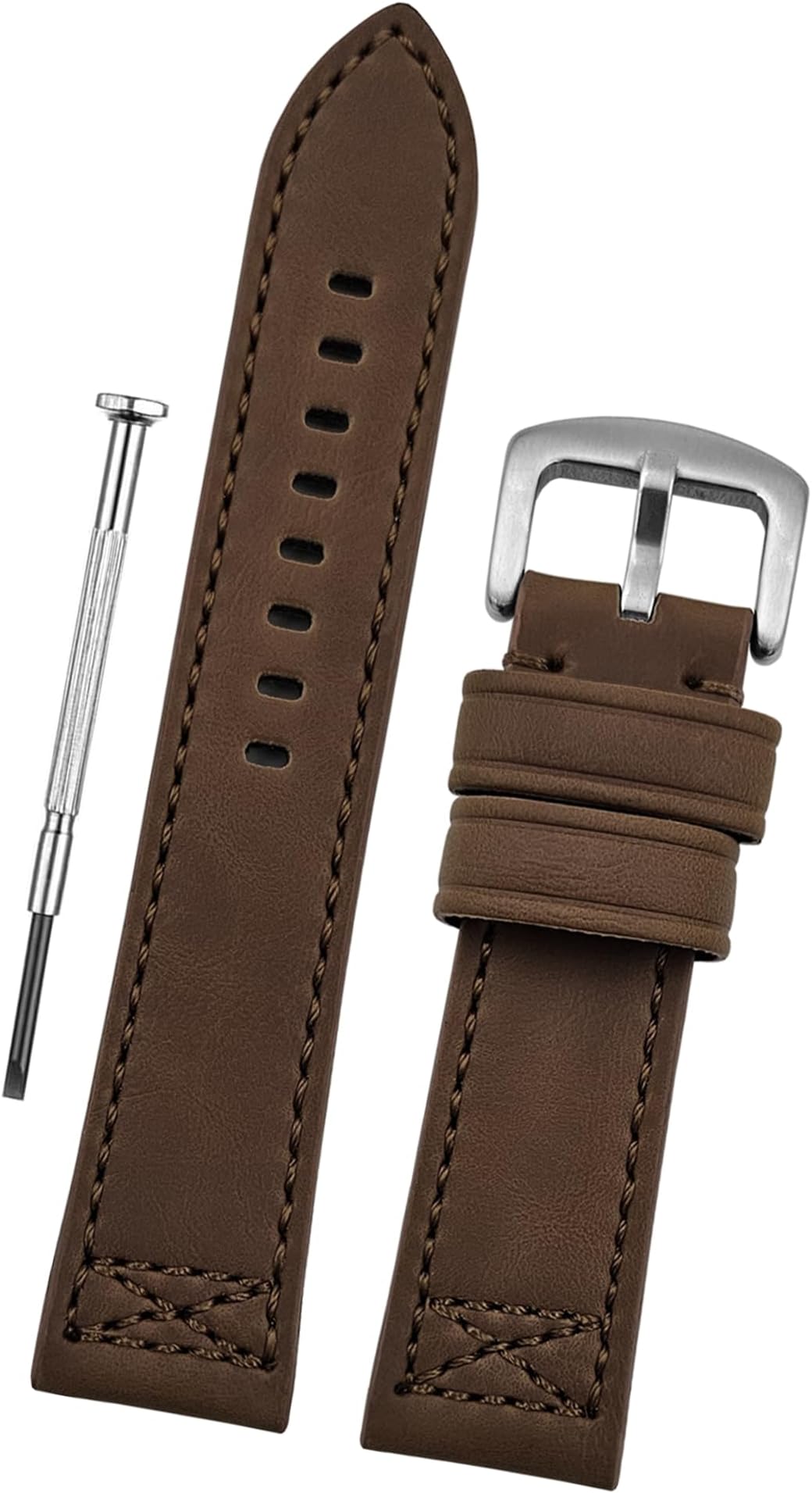 - "CROXX'' Leather Watch Straps, Nylon X-Stitch Design Watch Belt // For 20mm, 22mm, 24mm, 26mm, 28mm, or 30mm Watch Band (Choose Your Size & Color)