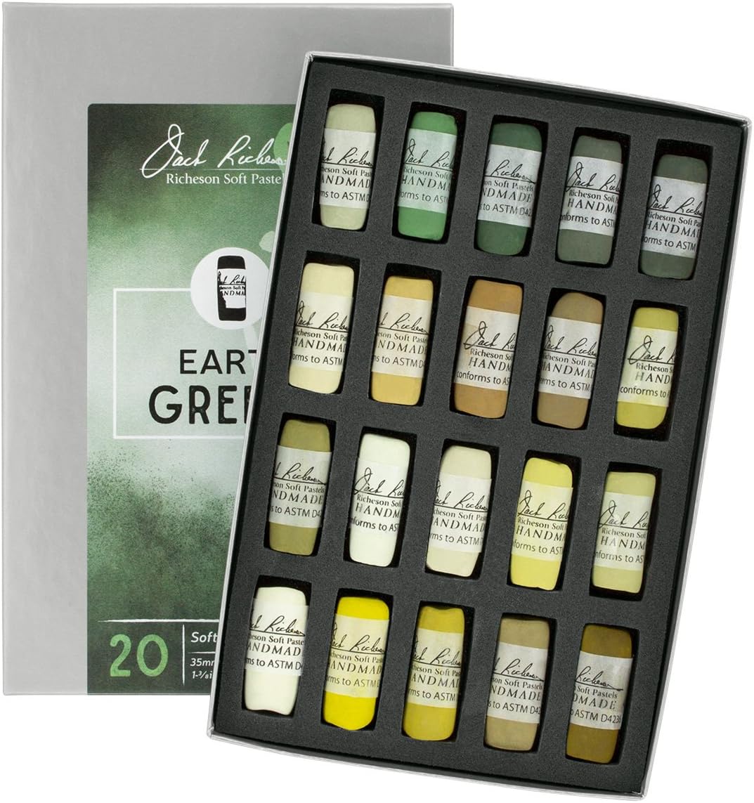 Jack Richeson 422975 Color Value Hand Rolled Soft Pastel Set (20 Piece), Earth Greens