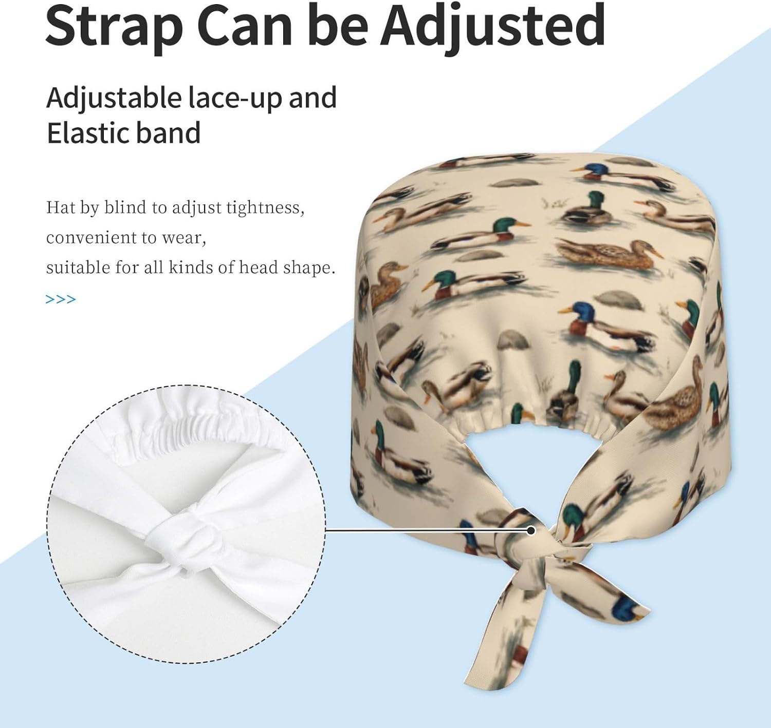 Scrub Cap for Women Men Nurse Surgical Hat with Sweatband Adjustable Tie Back Hat