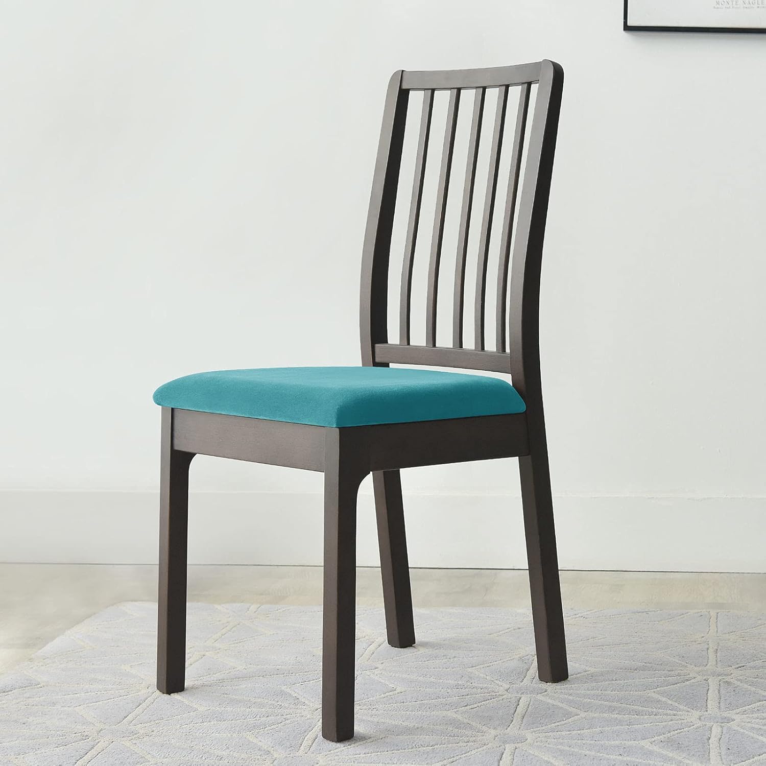 Velvet Dining Chair Seat Cover, Soft Seat Covers for Dining Room Chairs 2 Pack Stretch Seat Covers for Dining Chairs Non Slip Chair Seat Cover for Hotel-Blue B-Set of 2