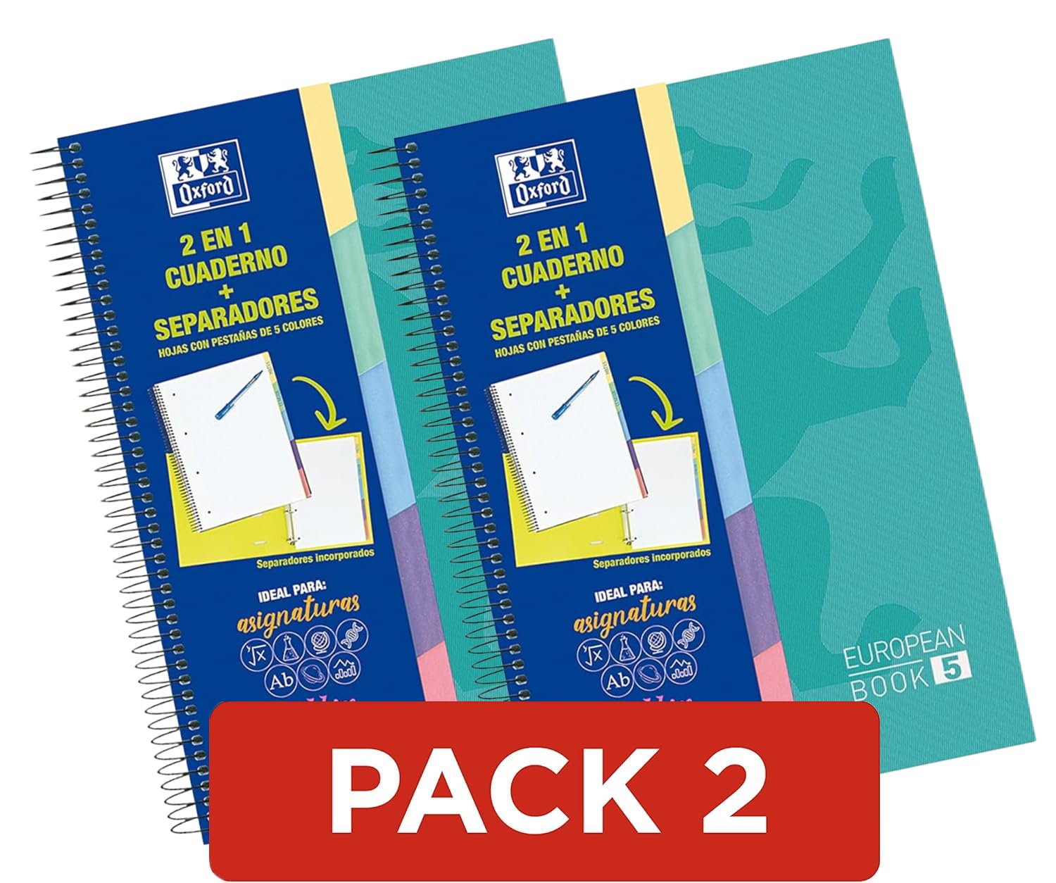 Oxford Europeanbook 10 – A4 Geruit 5x5 – Hardcover – 150 Microgeperforeerde Vellen – 10 Gekleurde Registers – Ice Mint – Incl. Write & Erase Whiteboard – Compatibel Met Scribzee