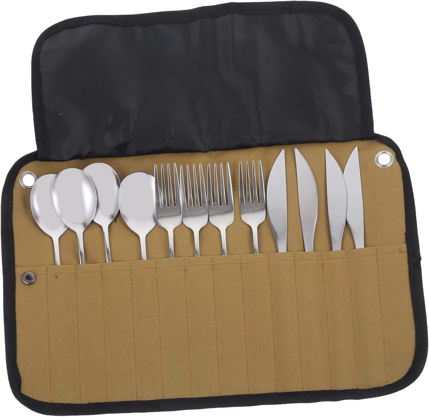1set Camping Utensil Set Bag Compact Outdoor Dinnerware Kit for Barbecues Hiking and Picnics Includes Chopsticks Spoon Fork and Storage Organizer Mud