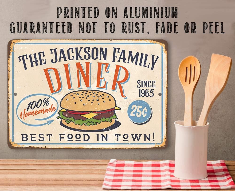 Personalized - Diner - Classic Food Restaurant Advertising Print, Wall Hanging Kitchen Signs, Diner Snack Bar and Concession Stand Decoration, 8x12 or 12x18 Indoor or Outdoor Durable Metal Sign
