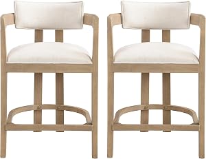 Merax 26" Bar Stools Set of 2, Counter Height Barstools with Wooden Arms and Legs, Bar Chairs, Modern Kitchen Island Stool, Beige