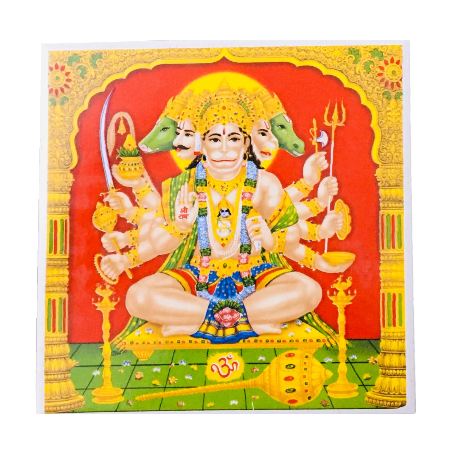 Ceramic Panch Mukhi Lord Hanuman Tiles for Home Entrance, Temple, Office - 6 x 6 Inch