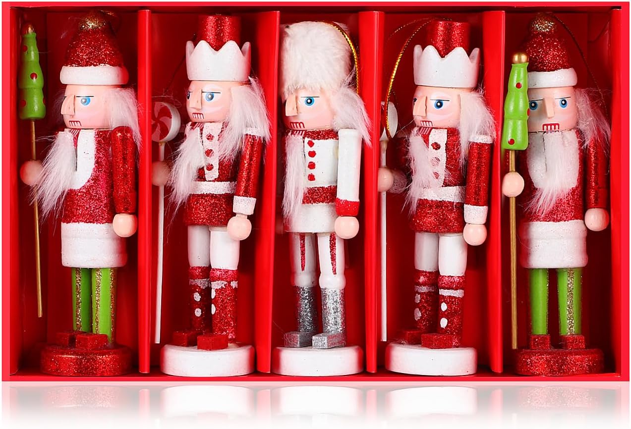 CLISPEED Nutcracker Christmas Decor: 5pcs Nutcracker Ornaments for Christmas Tree Small Wooden Nutcracker Figures Christmas Soldier Nutcrackers Decor for Xmas Tree Decoration