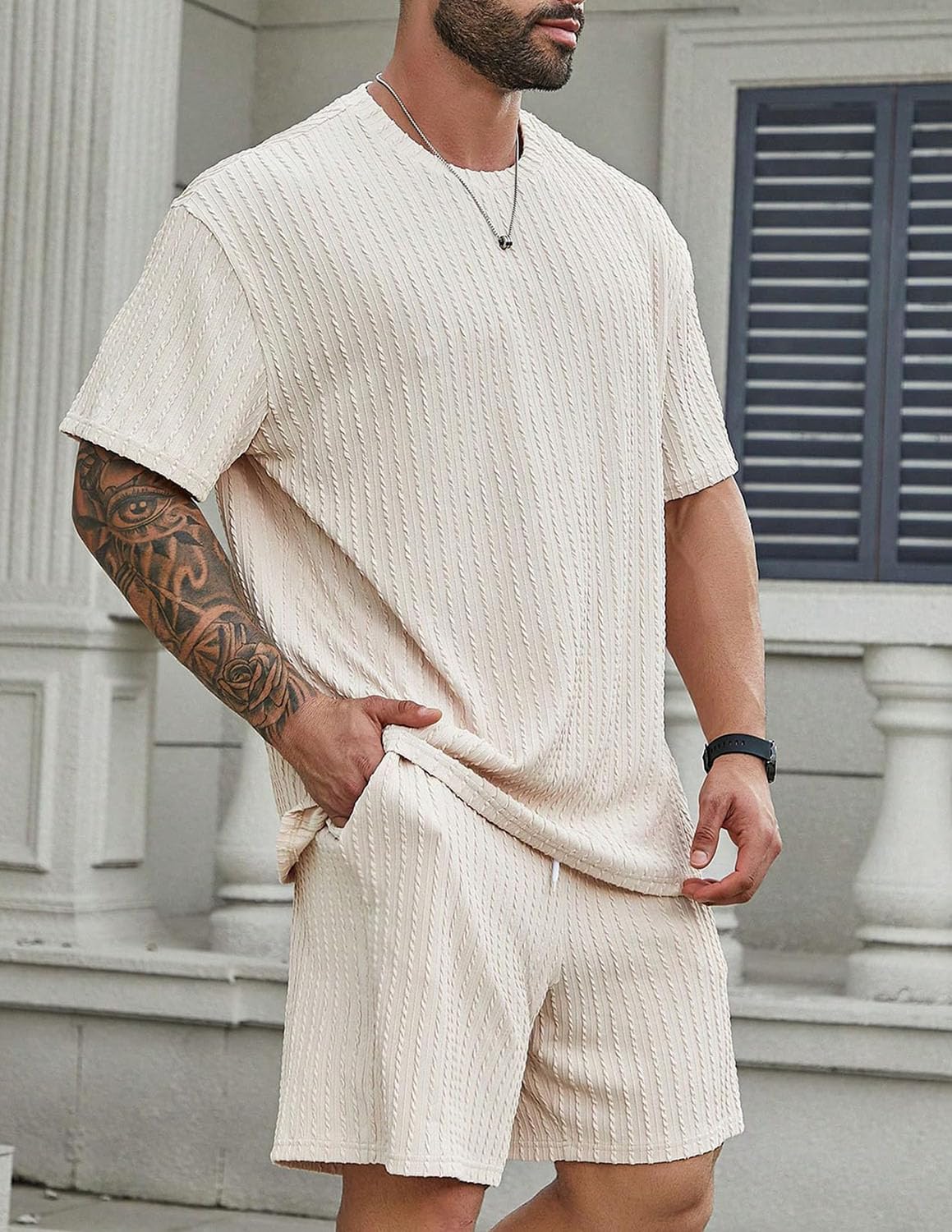 Conjunto Verano Hombre 2 Piezas Camiseta+Shorts Chándal Hombres Verano con Bolsillos para Fútbol Baloncesto Tenis Jogging