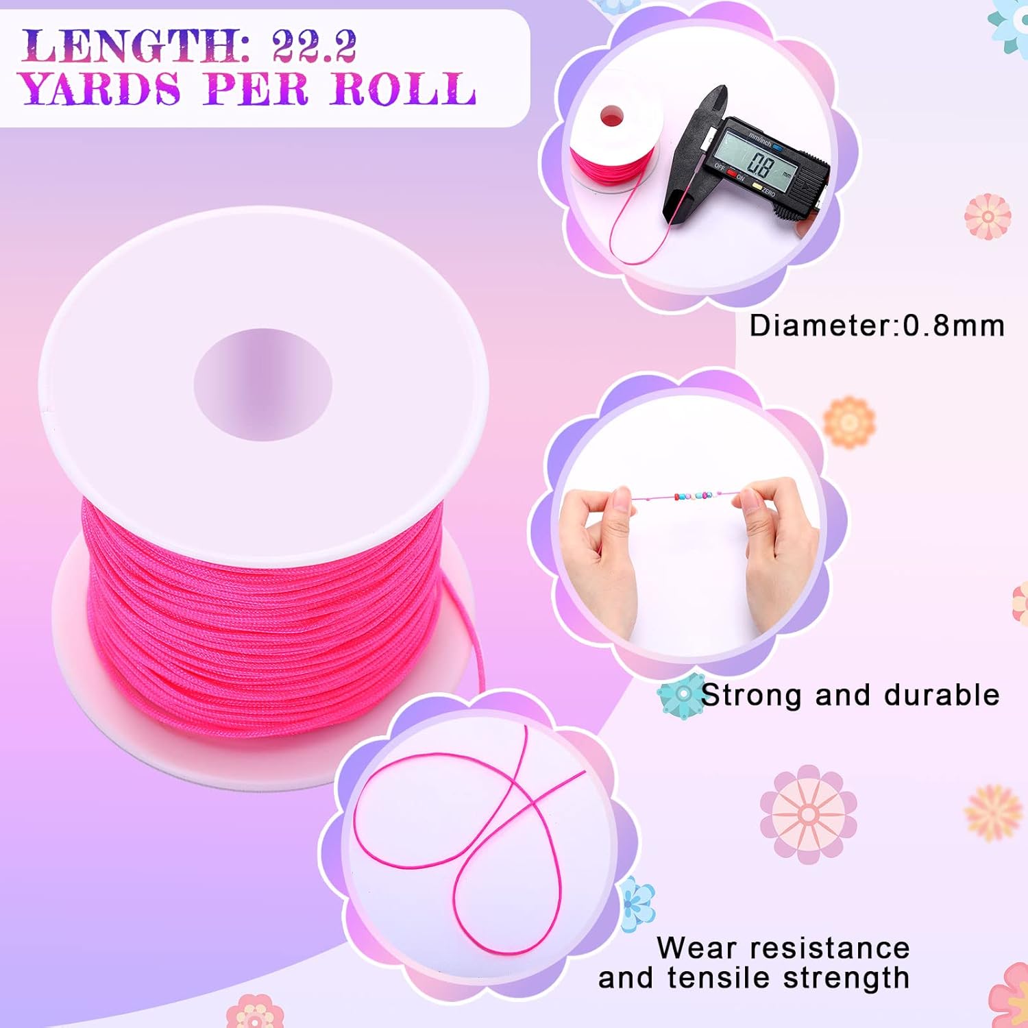 70 Rolls Nylon String for Bracelets 70 Colors Chinese Knotting Cord 0.8mm Nylon Trim Cord Beading String Thread for Kumihimo Jewelry Making Friendship Necklace Macrame DIY Craft, 1540 Yards Total - Image 2