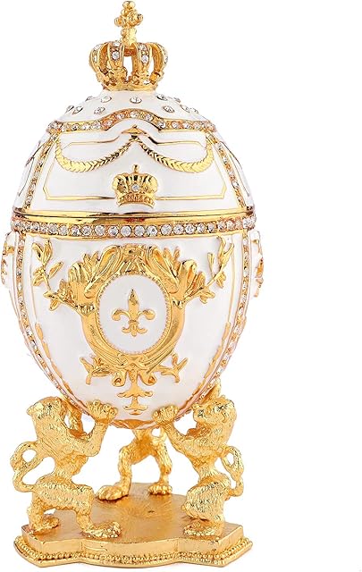 QIFU Vintage Hand Painted Faberge Egg Style Hinged Jewelry Trinket Box with Rich Enamel and Sparkling Rhinestones, Unique Gift Home Decor, Best Ornament Your Collection