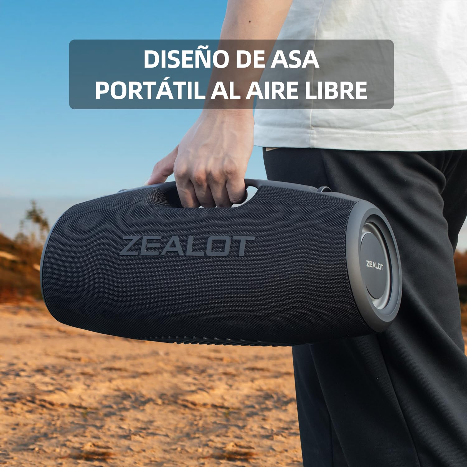 Zealot Altavoz Bluetooth Grande 120W con Luz LED, Altavoz Exterior Inalámbrico, Autonomía de 40 Horas, Bluetooth 5.2 y IPX6 Impermeable, Sonido Estéreo para Fiesta, Entrada USB/AUX/TF