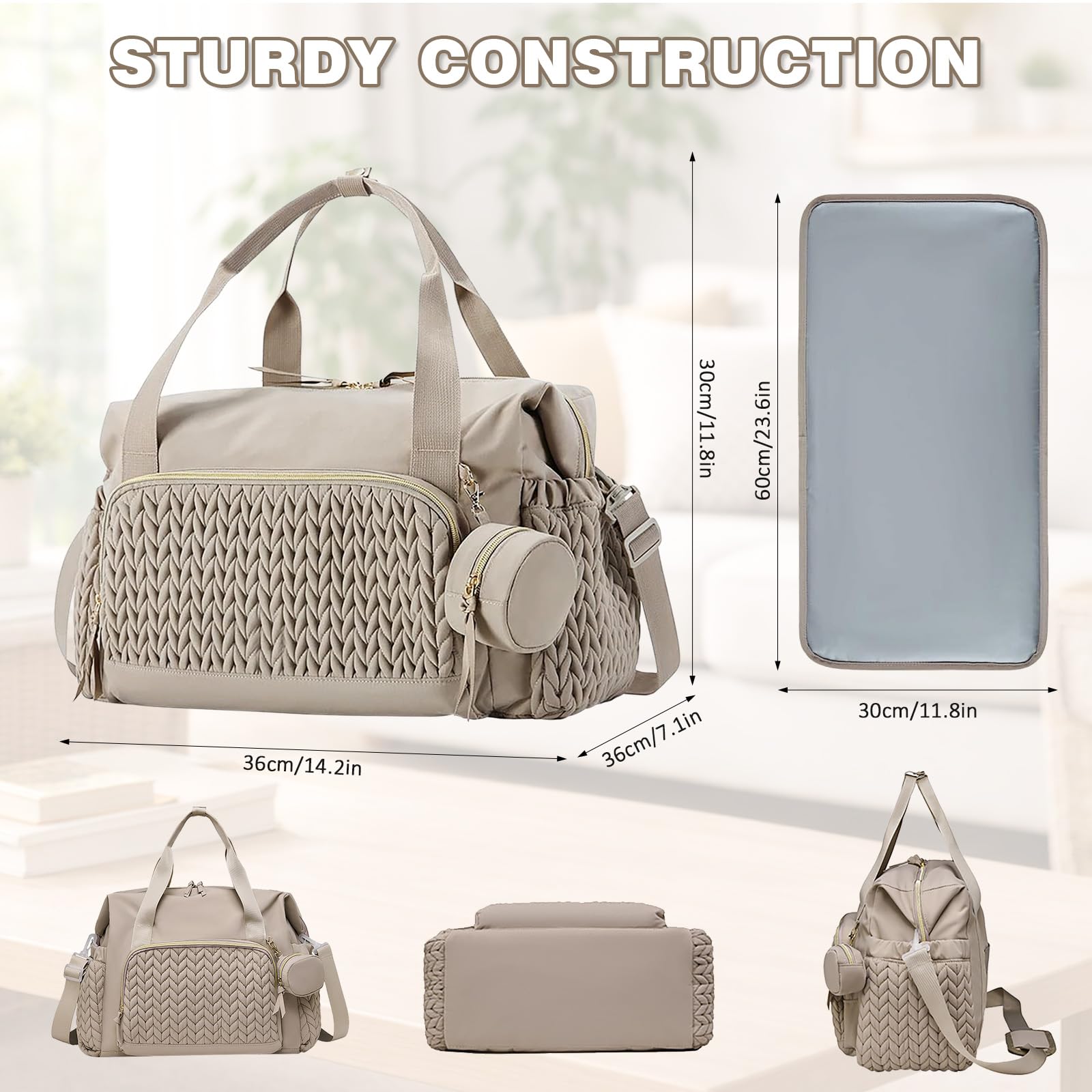 Multifunktionale Wickeltasche Groß, Mommy Bag Schultertasche mit Schnulleretui, Wasserdichte Baby Wickeltasche für Reisen Strand Alltag