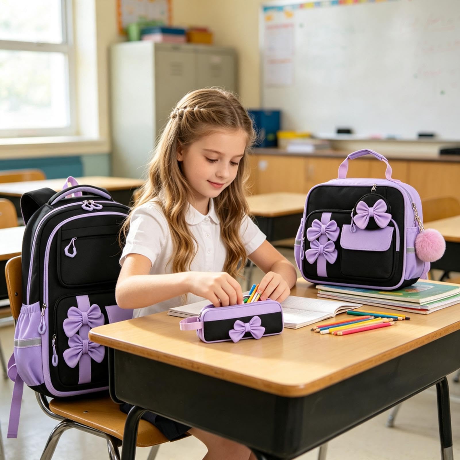 Generico Zaino scolastico per ragazze | zaini multiscomparto | Borsa da scuola per ragazze per scuola materna elementare, viaggio medio, pendolarismo, vacanza all'aperto, campeggio