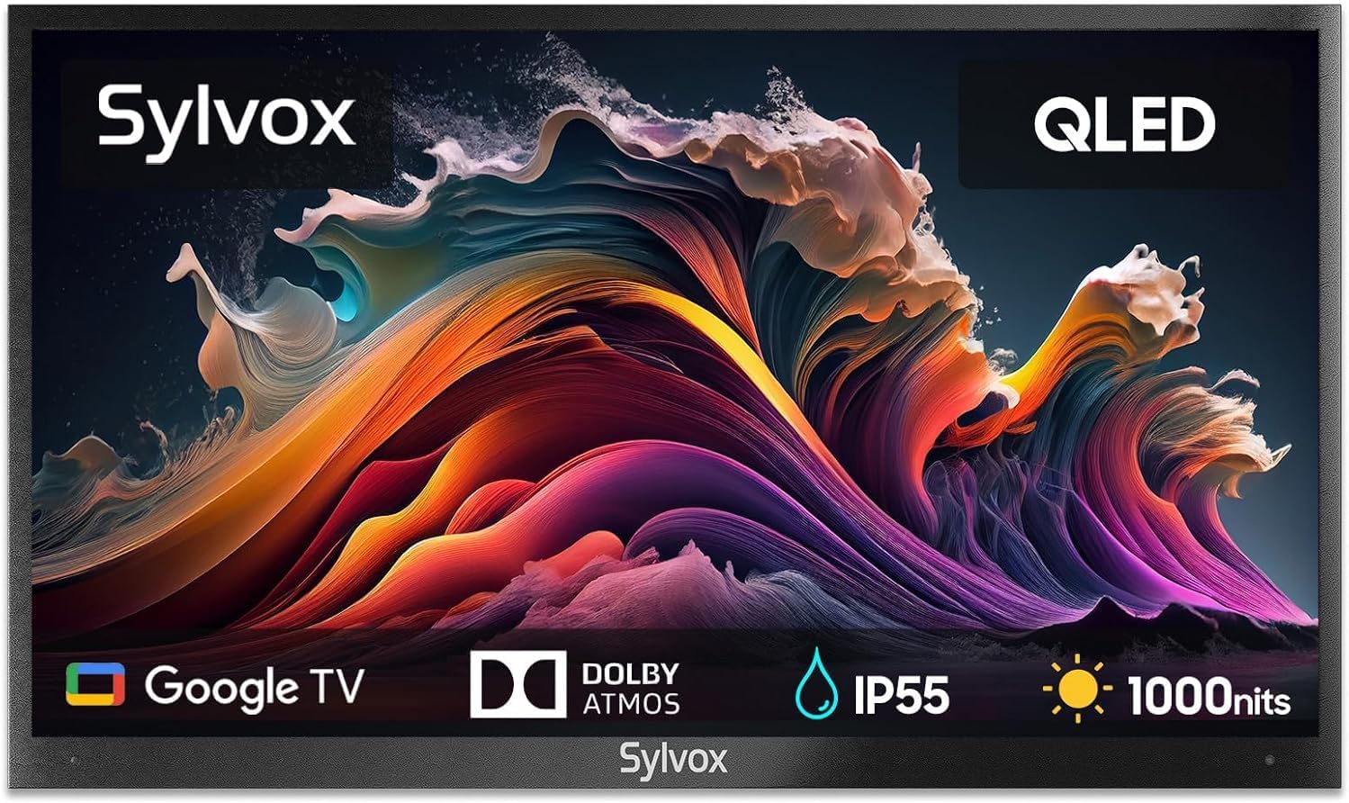 SYLVOX Outdoor TV, 65'' QLED Smart TV, IP55 Waterproof, Dolby Atmos HDR 10, Voice Remote,1000nits Weatherproof Television, Chromecast Built-in for Deck, Patio or Garden(Deck Pro QLED 2.0)