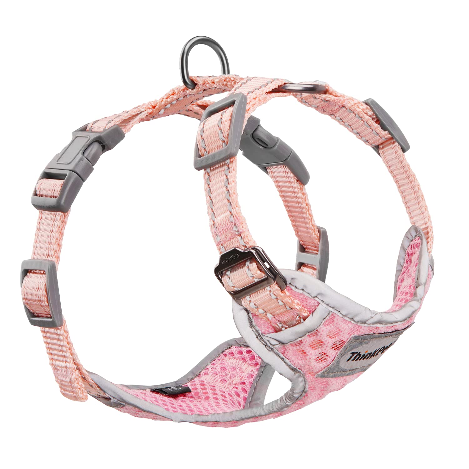 ThinkPet Reflective Breathable Soft Air Mesh No Pull Puppy Choke Free Over Head Vest Ventilation Harness for Puppy Small Medium Dogs (Red,L) — view 21