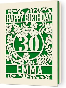 EDSG Personalized Birthday Card for Women - Custom Happy Birthday Granddaughter Card with Any Name & Number - Laser Paper Cut Cards for 16th, 18th, 21st, 30th, 40th, 50th Green