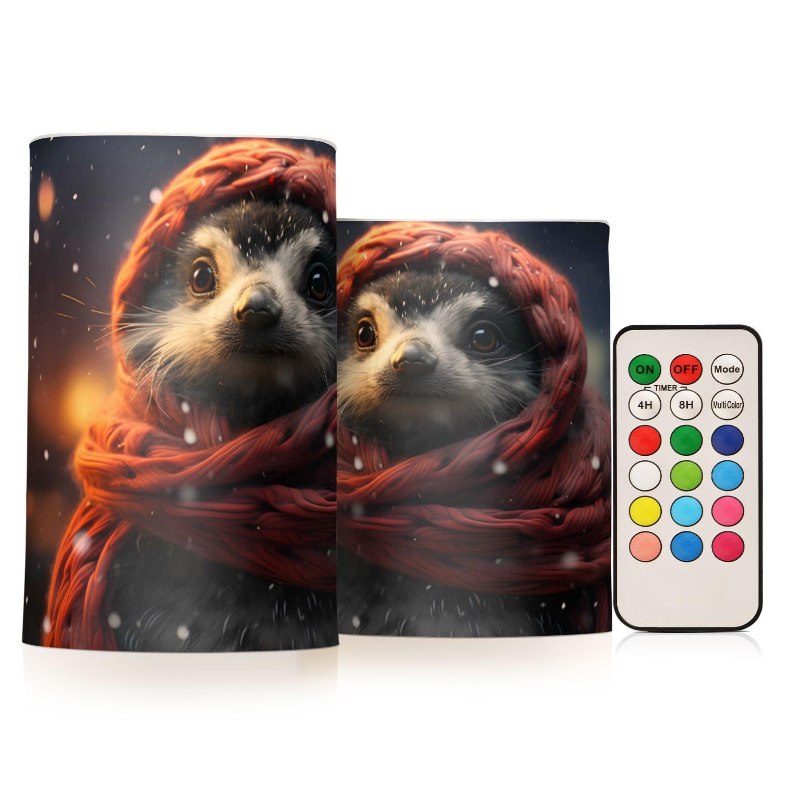 ALAZA Raccoon Flickering Flameless Candles Battery Operated with Remote Timer,Tea Light Candles LED Pillar Votive Candles Set of 2 for Outdoor Indoor Decorations