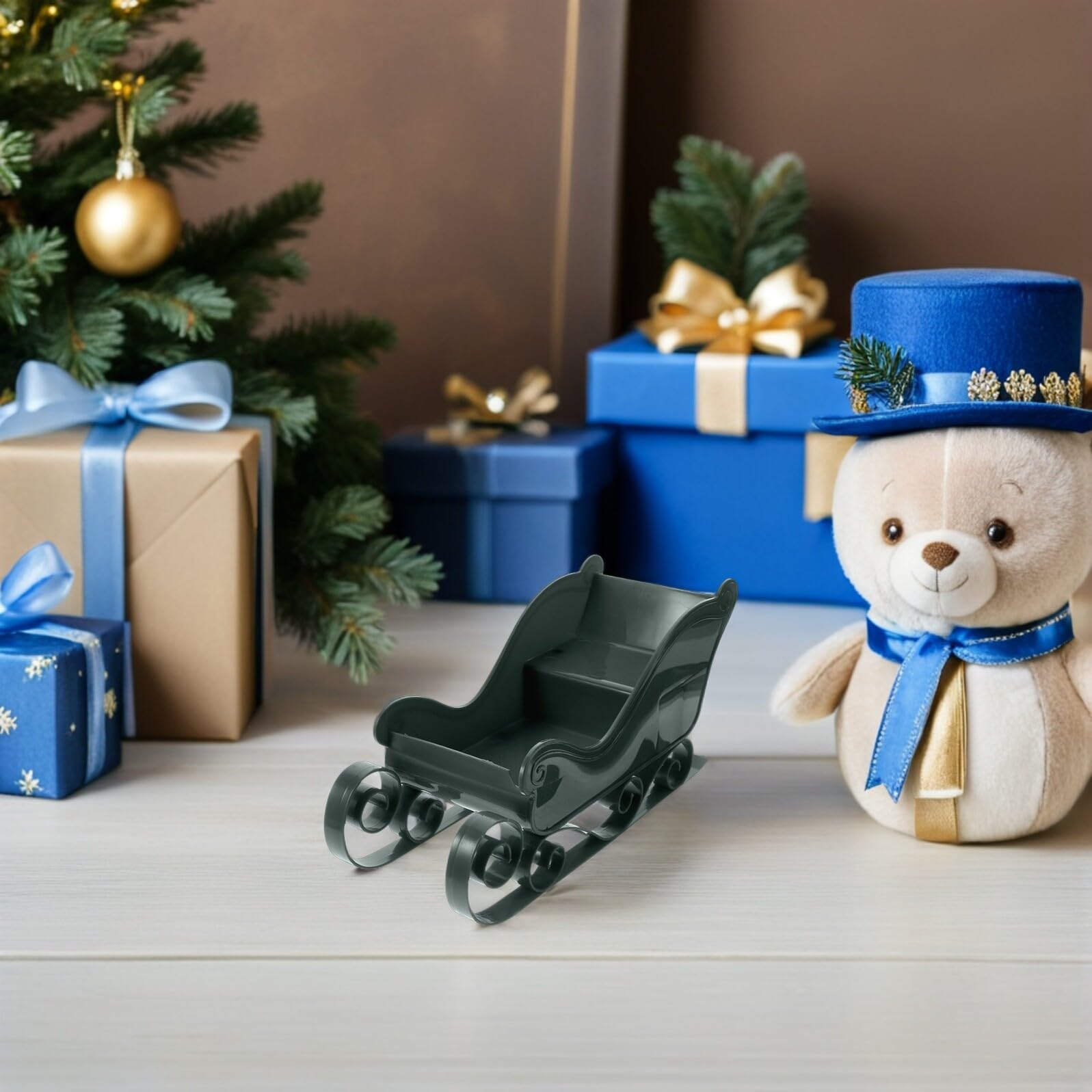 Juego de 3 Adornos de Trineo Navideño Verde Oscuro para Escritorio y Centro de Mesa Decoración Colgante para Árbol de Navidad Porta Dulces de Plástico para Fiestas y Ambiente