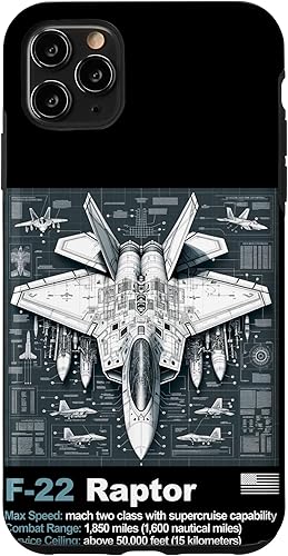 Funda para iPhone 11 Pro Max F22 Raptor Fighter Jet Blueprint Dibujo técnico y especificaciones