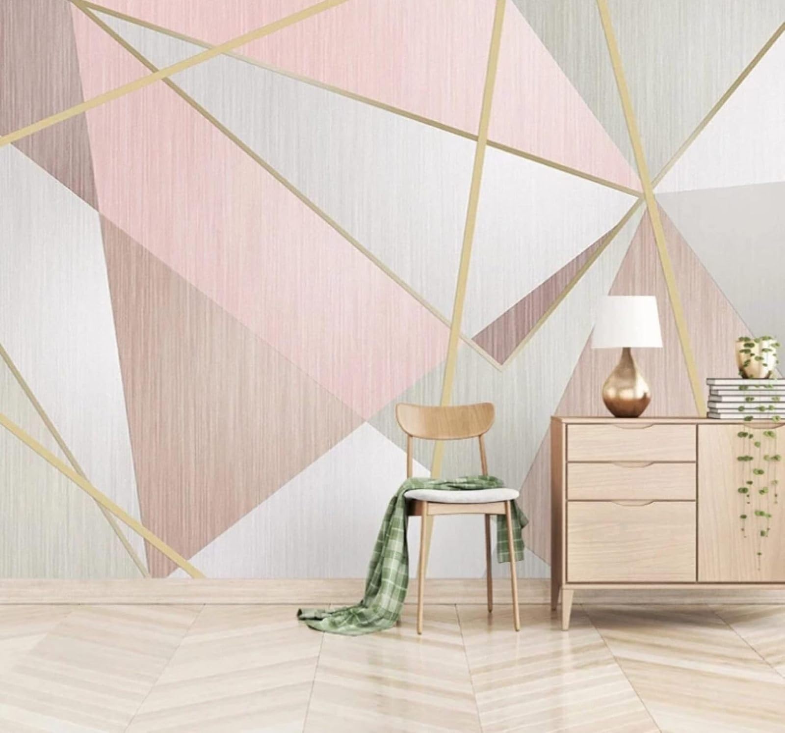 XLMING Creative Pink Triangle Geometric Pattern 3D Wallpaper Luxury Home Dining Decor Paste Sofa Living Room The Wall for Bedroom Mural-430cm×300cm