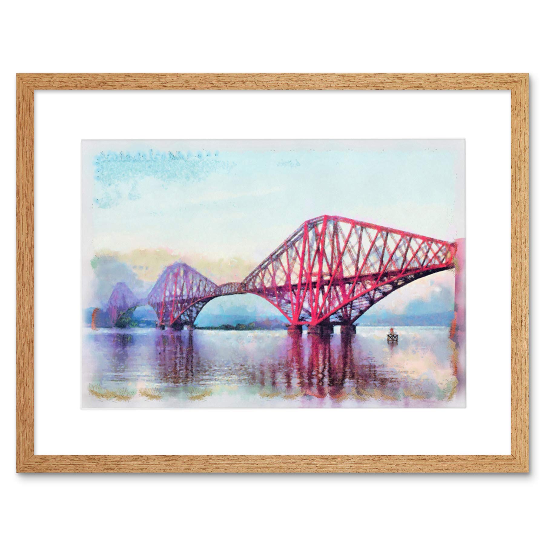 Wee Blue Coo Painting Landmark Forth Bridge Edinburgh Scotland Framed Wall Art Print