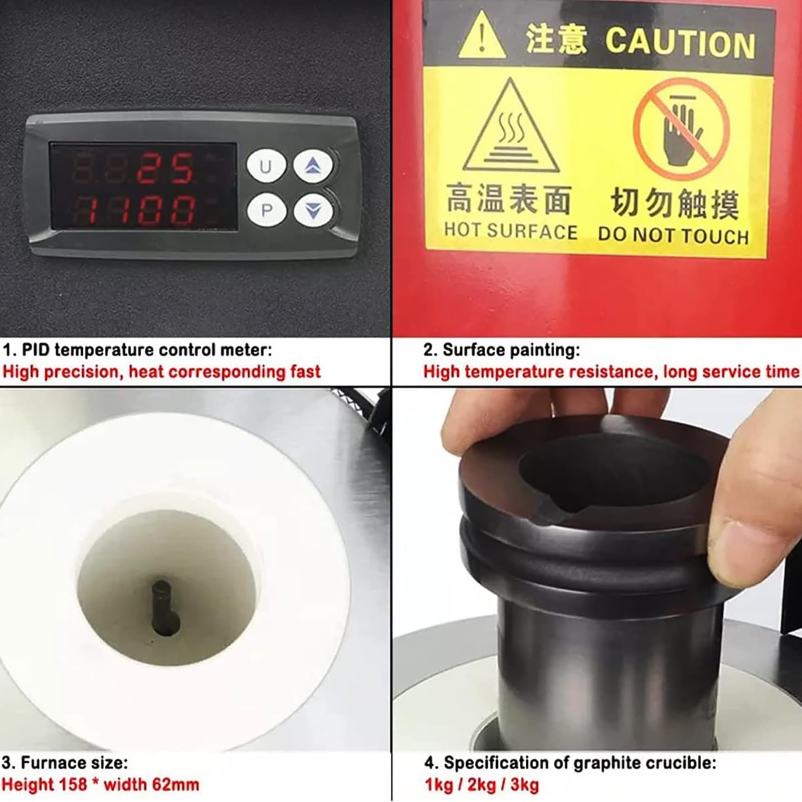 Elektryczny Piec Do Topienia Złota, 1150 ℃/2102 ℉ Cyfrowy Piec Do Topienia Z Tyglem Grafitowym, Piec Do Topienia Ze Stali Złoto-srebrnej, Czerwony 3KG