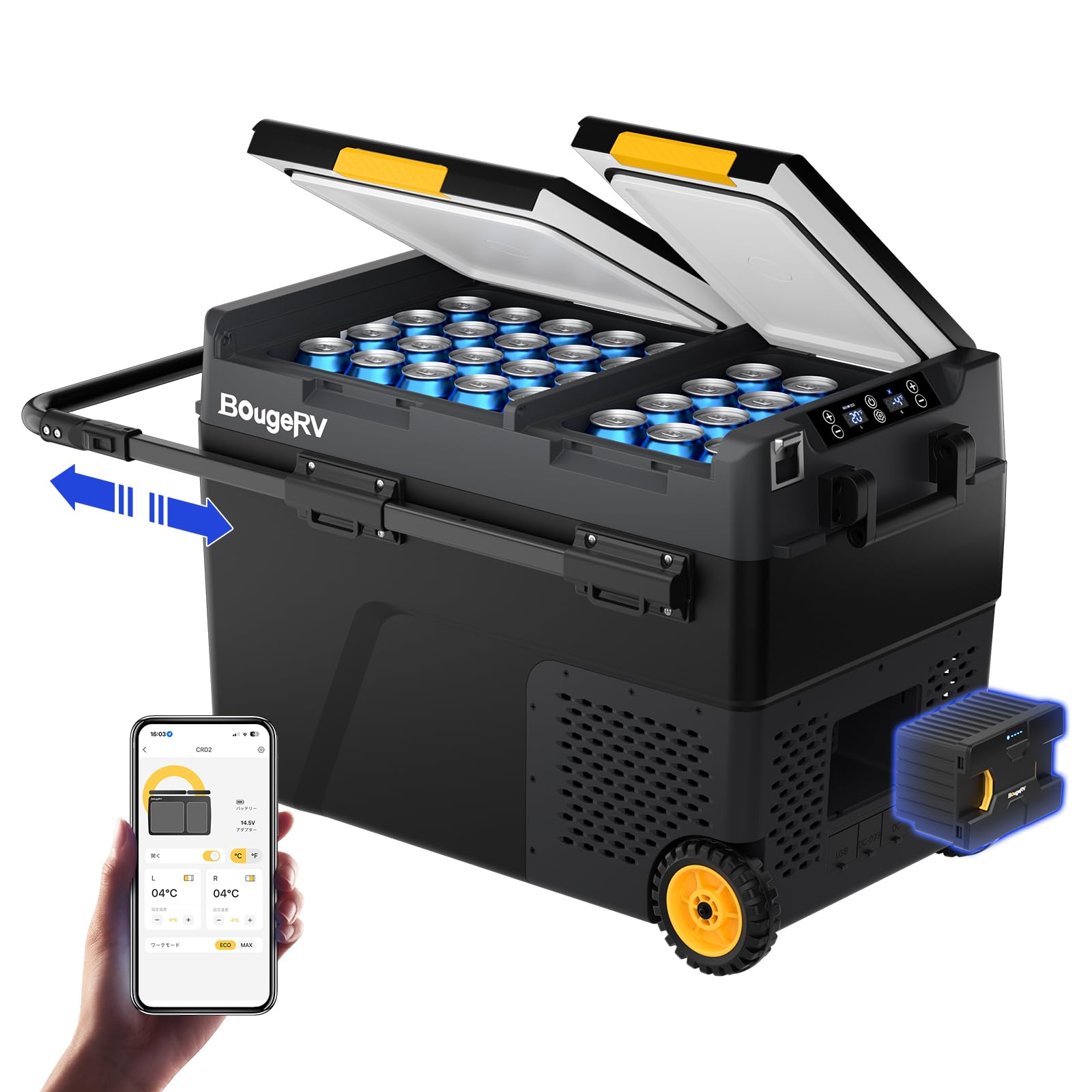BougeRV CRD2 Portable Fridge with 173Wh battery being inserted into its compartment