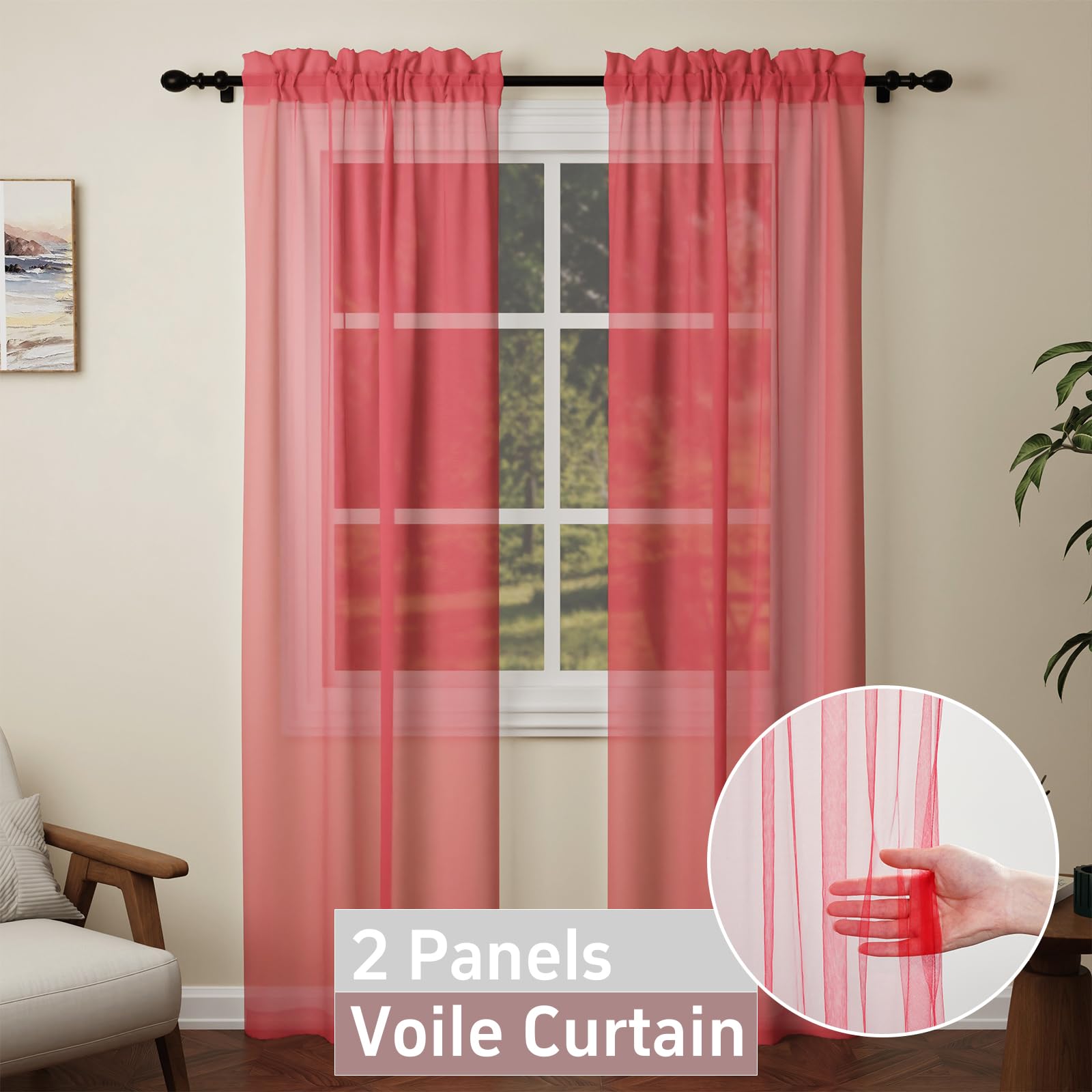 Pacok Red Voile Curtains - Image 3