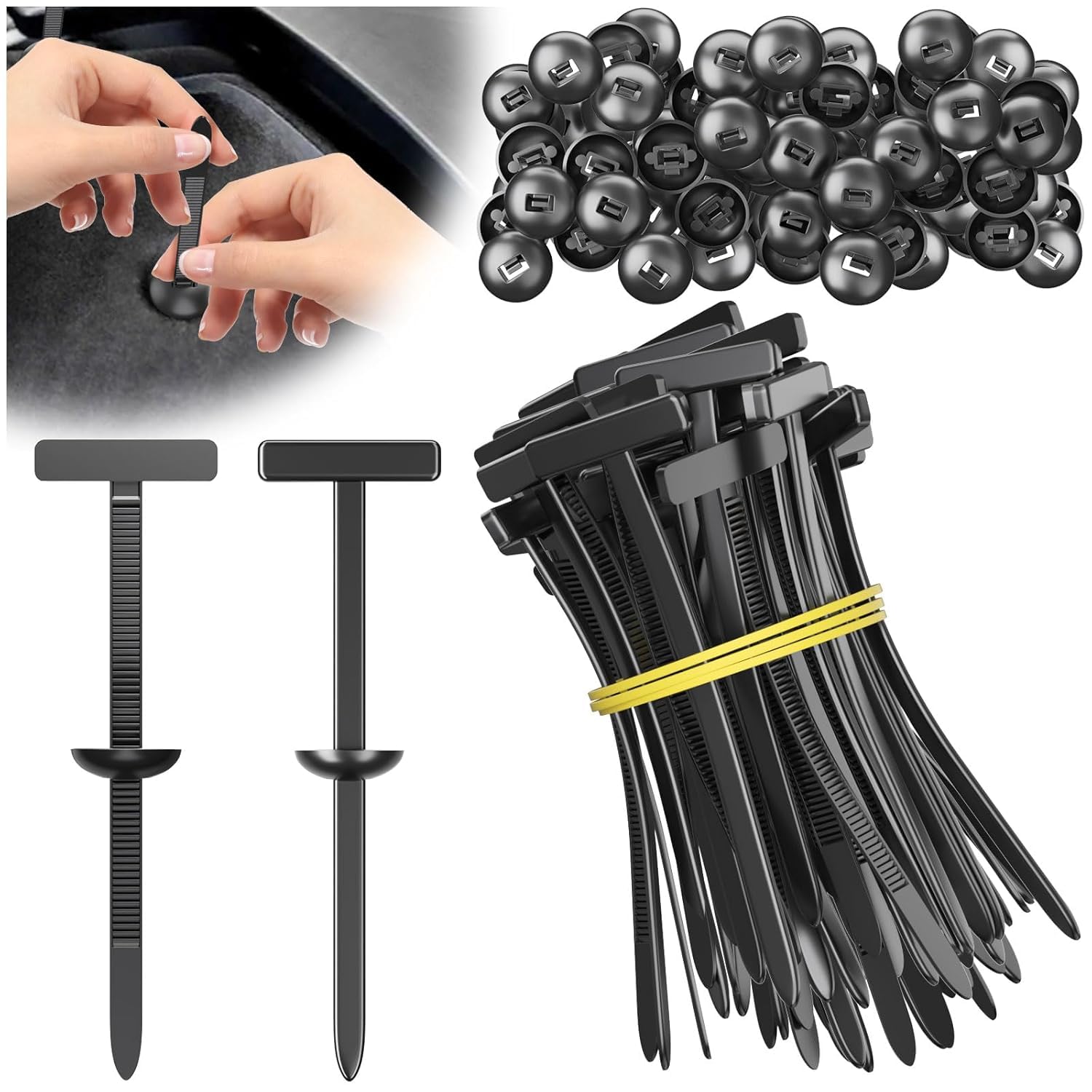 50 PCS Nylon Cable Tie Buckle, Heavy Duty Self-Locking Zip Ties Holder, T-Shaped Head, UV Resistant, Black, 9.4cm Length, for Automotive and Motorcycle Parts-image-8