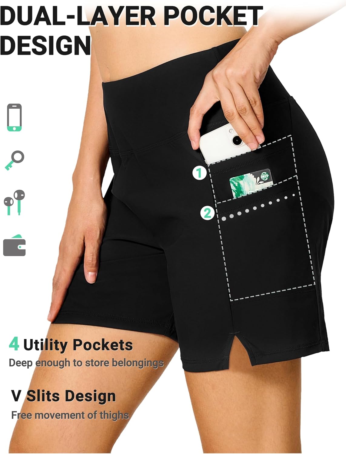 BVVU Women's 5" High Waisted Swim Board Shorts with Pockets Liner Tummy Control UPF50+ Quick Dry Beach Swimsuit Bottoms - Image 4