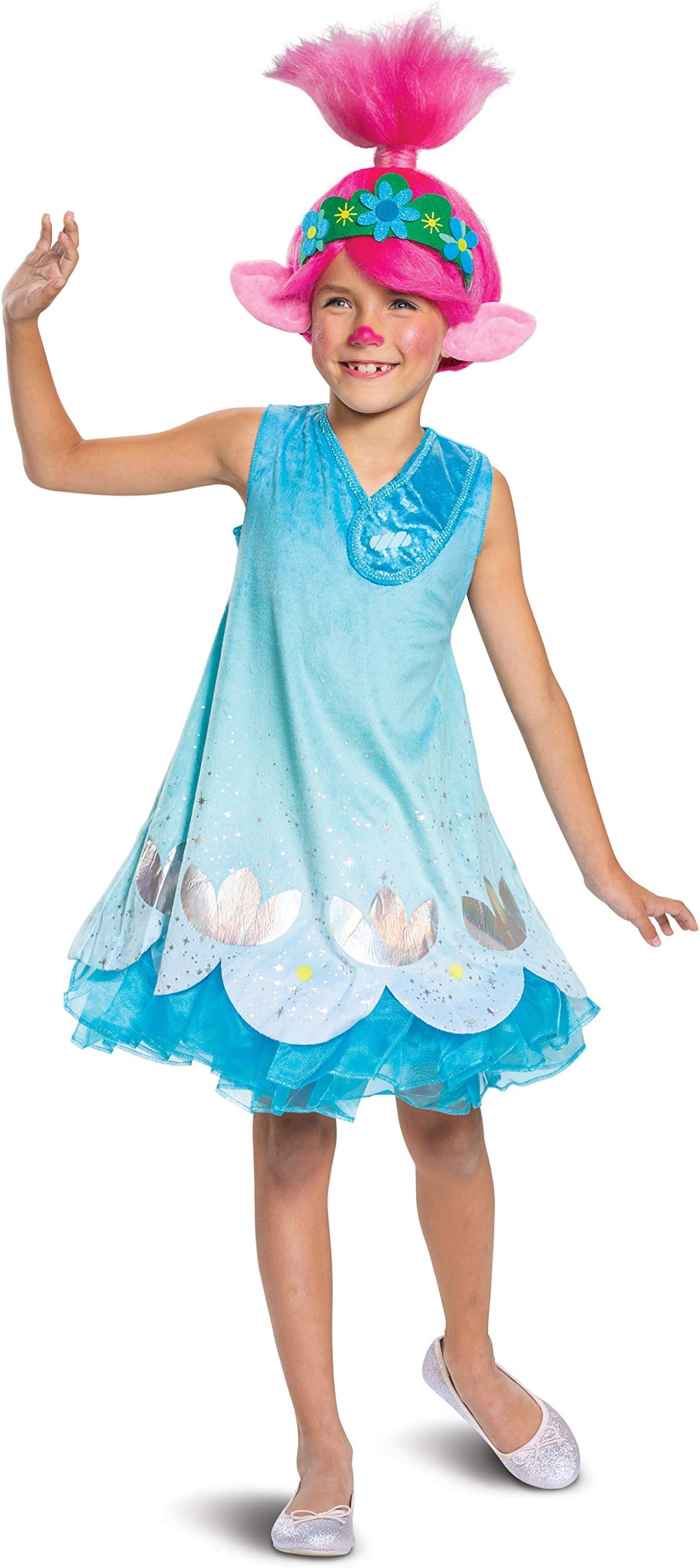 Disguise Trolls World Tour Poppy Costume, Trolls World Tour Children's Deluxe Dress Up Outfit for Girls, Kids Size Medium (7-8) Blue (105139K)