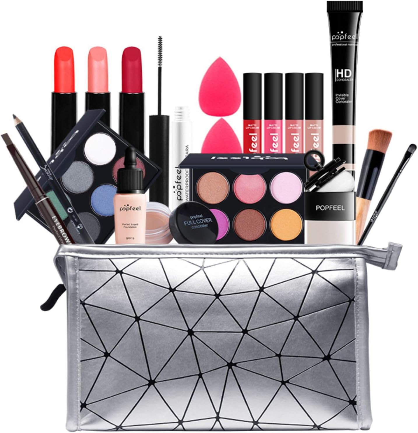20 Pcs Complete Make-up Kit Cosmetische Make-up Palette Set met Oogschaduw, Lipstick, Borstels, Concealer, Mascara, Toilettasje.